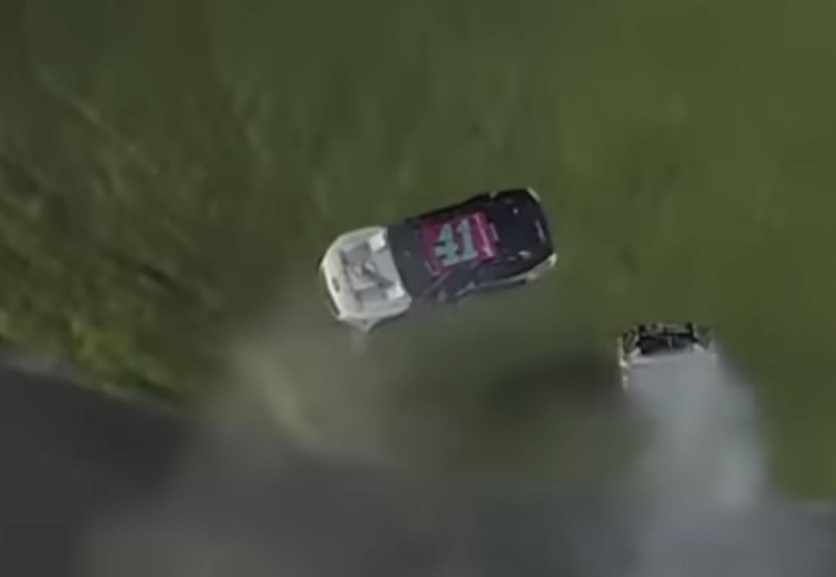 Ryan Preece's car goes airborne and begins the vicious barrel roll that saw his car flip 10 times before coming to a rest. Thankfully, he climbed out of his car and was transported to a local Daytona hospital for treatment and observation. Photo courtesy NBC Sports.